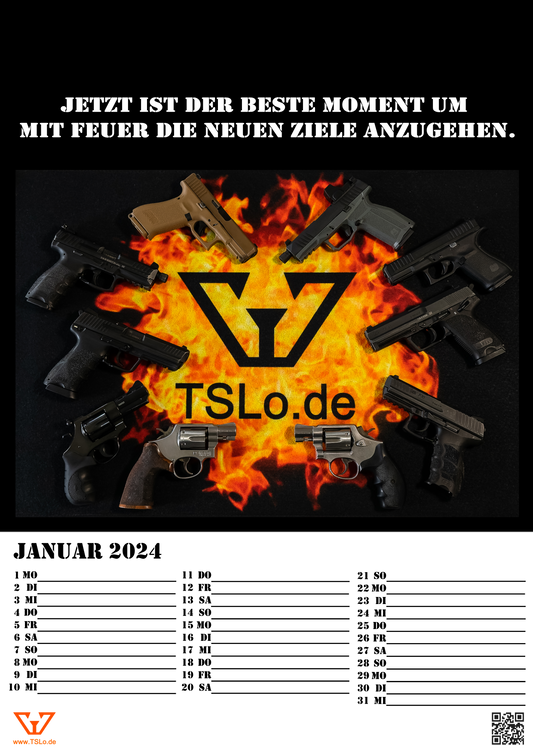 Januar Monatskalender 2024 für Sportschützen, Security, Behörden, Bundeswehr, Polizei und Jäger | TSLo.de