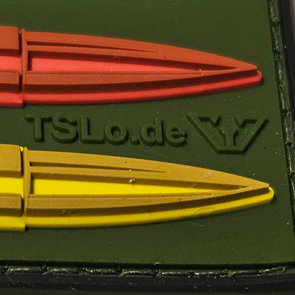 Tactical Solutions Lode Patronen Patch in 3D-Design mit Nato-Kürzel DEU auf olivgrünem Hintergrund